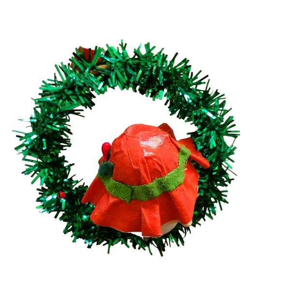Vintage Handmade Paper Mache Santa Clause Mrs. Clause Wreath Ornaments Adorable - Picture 7 of 7
